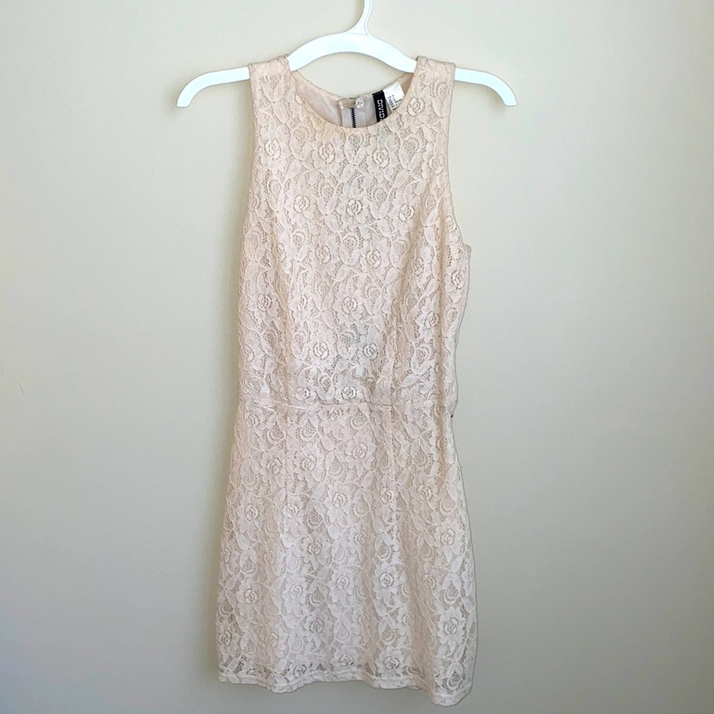 Cream lace mini dress, open cut in back